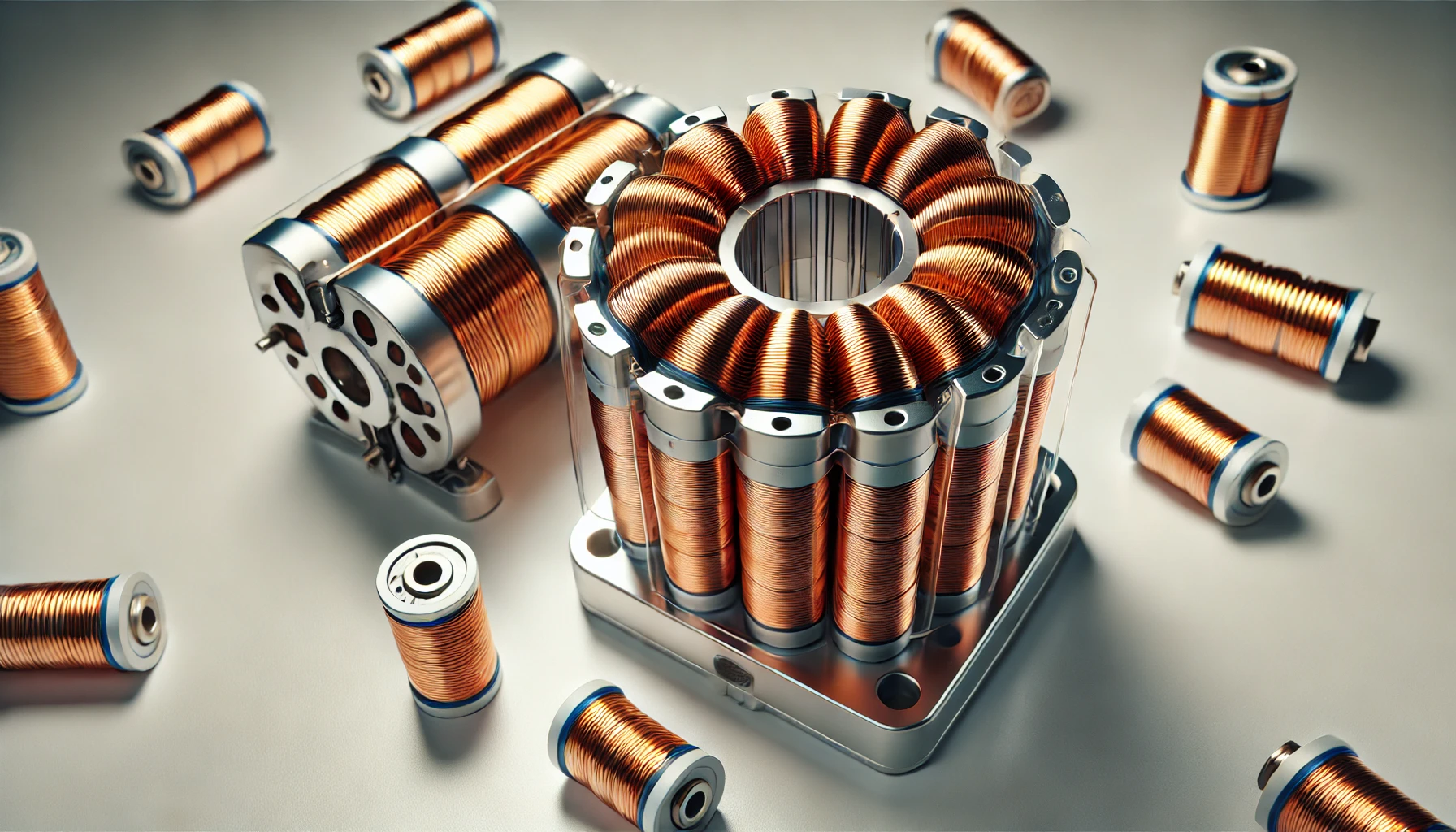 Cewki elektromagnesu i wirnika – wizualizacja produktowa